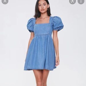Puff sleeve denim dress NWT